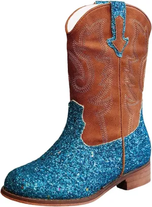 Girls Cowgirl Boots Mid Calf Square Toe Western Boot for Kids Glitter Cowboy Boots Party Toddler Girls Riding Shoes
