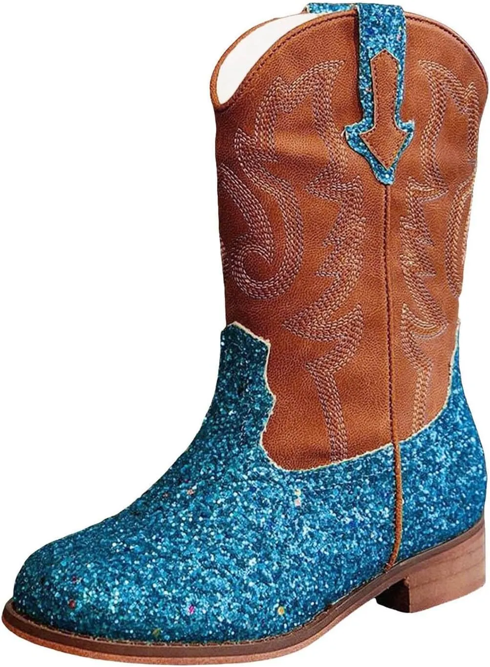 Girls Cowgirl Boots Mid Calf Square Toe Western Boot for Kids Glitter Cowboy Boots Party Toddler Girls Riding Shoes