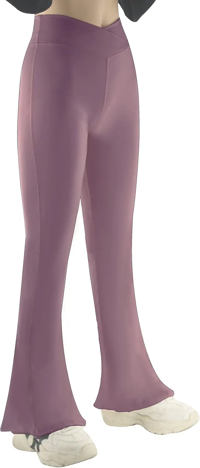Girls Flare Leggings Cross High Waisted Yoga Bootcut Pants Bell Bottoms for Girls
