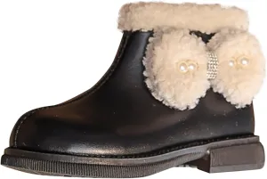 Girls Kids Leather Fuzzy Booties Cute Sole Non Slip Shoes Boots Winter Warm Comfy ??ow Heel Boots Childrens Ski Snow Boots