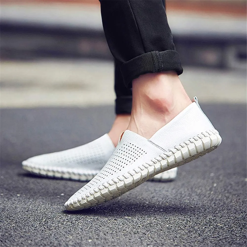 GOSPT Men's Handmade Leather Loafers Flats Driving Moccasins Slip on Shoes