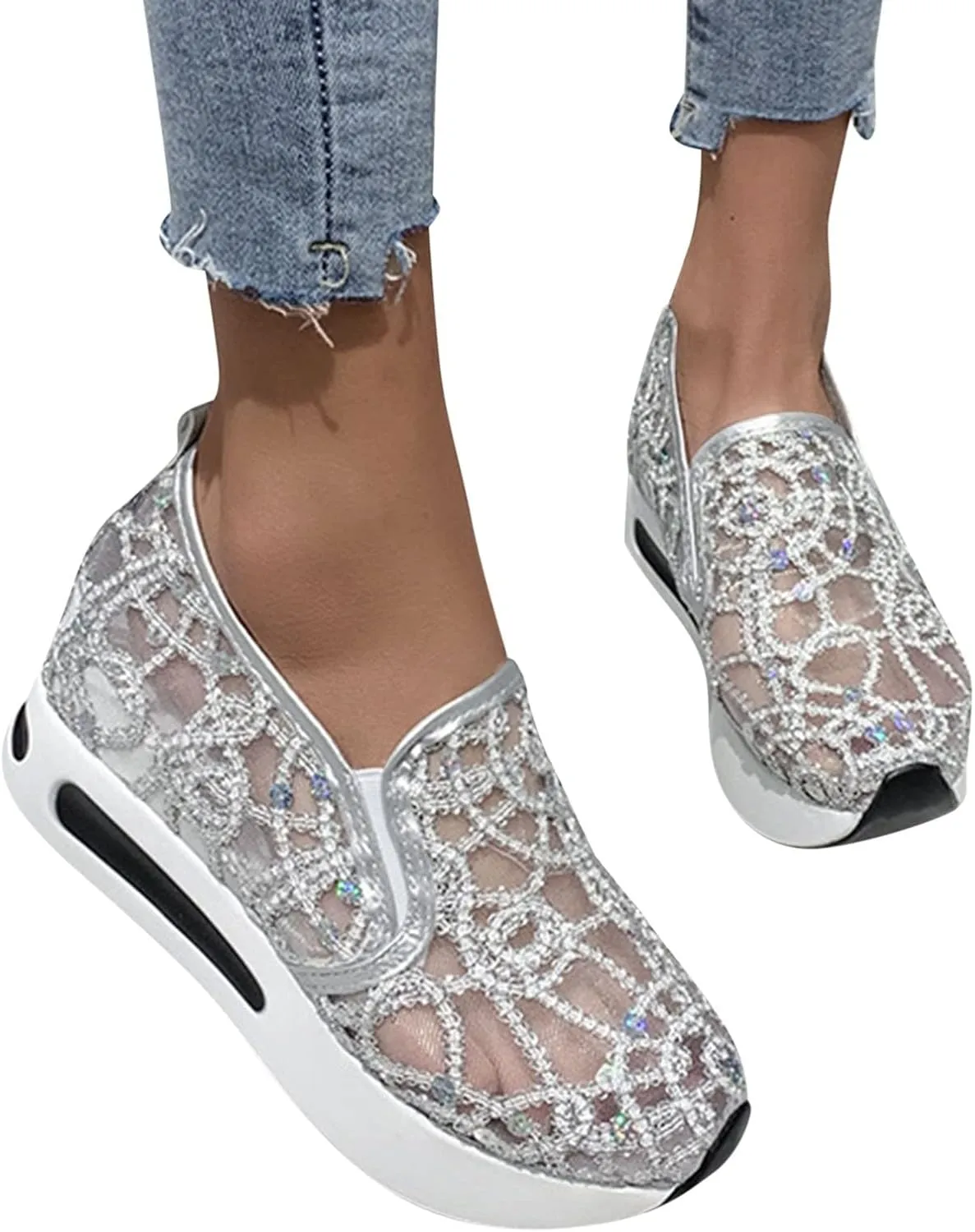 High Heel Wedge Sneakers for Women Size 11 Black and White Women's Athletic Shoes Womens Slip On Shoes Wide Width Womens Walking Sneakers Size 10 Wide Walking Tennis Shoes for Women with Arch Support