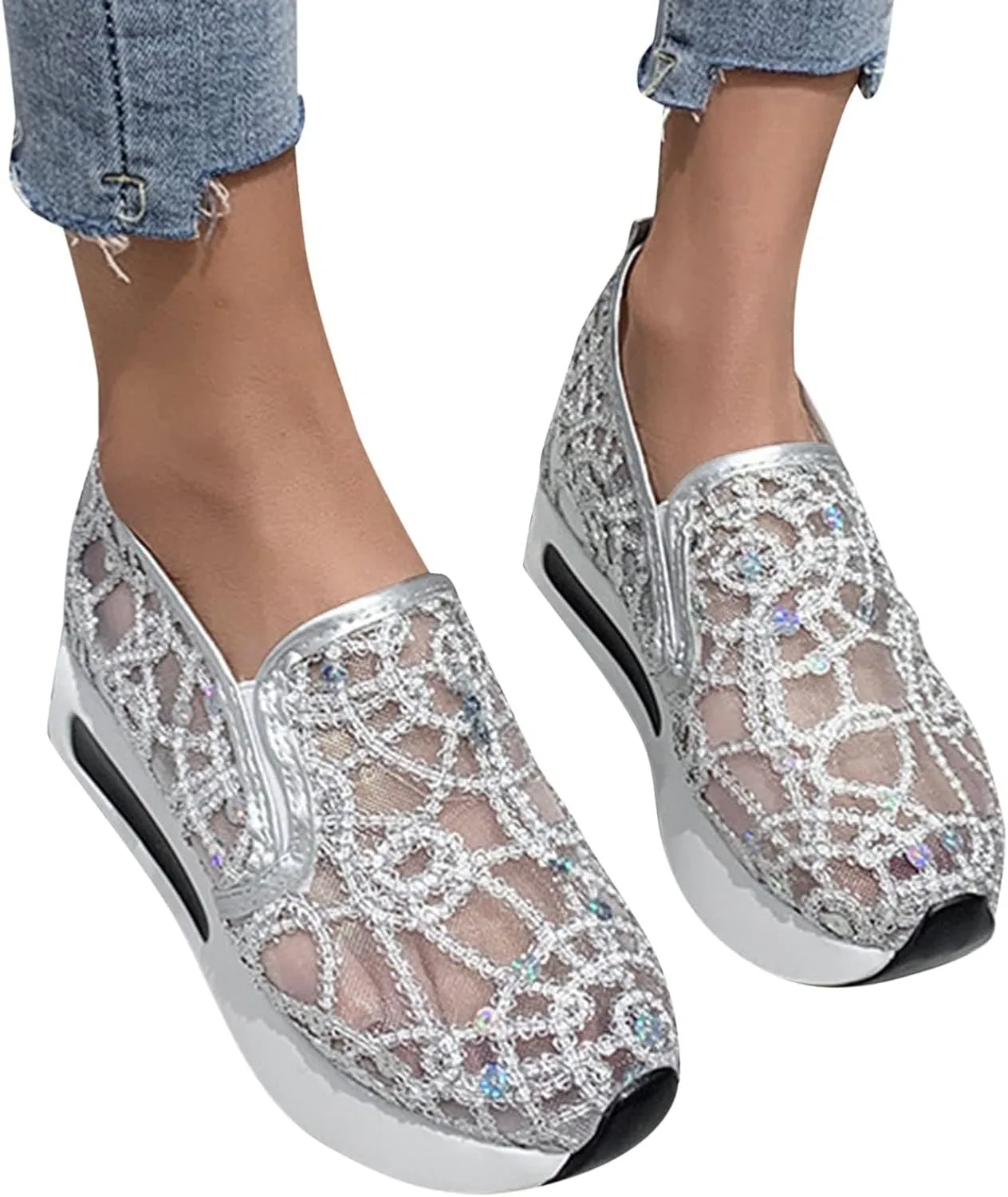 High Heel Wedge Sneakers for Women Size 11 Black and White Women's Athletic Shoes Womens Slip On Shoes Wide Width Womens Walking Sneakers Size 10 Wide Walking Tennis Shoes for Women with Arch Support