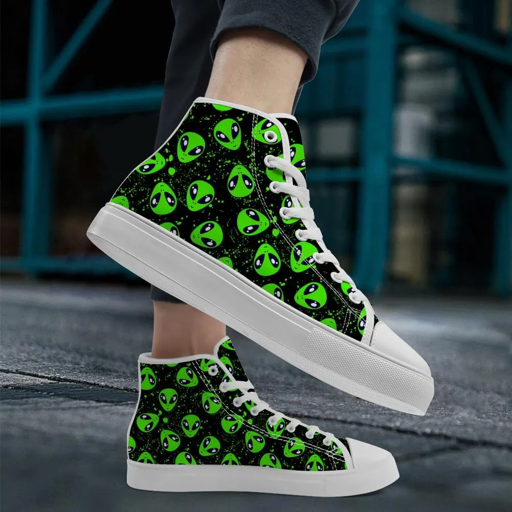 High Shoes for Men Women Alien High Top Canvas Sneakers Lace Up Casual Walking Shoes Gifts for Boys Girls