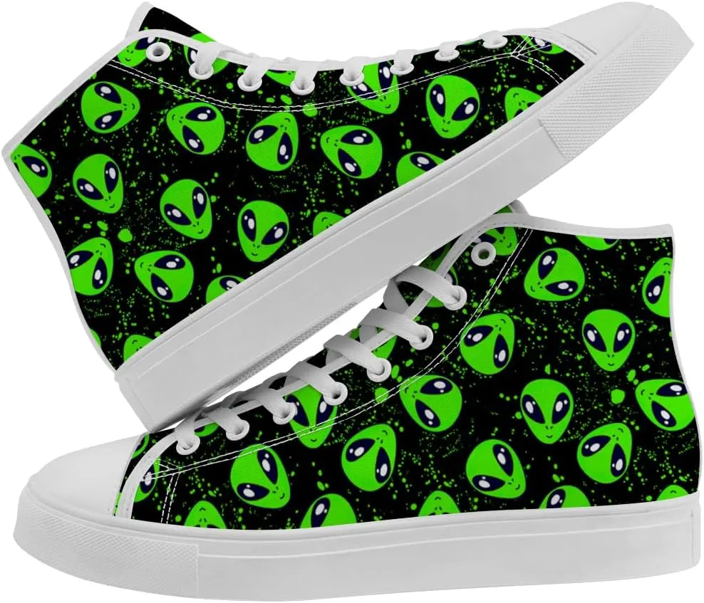 High Shoes for Men Women Alien High Top Canvas Sneakers Lace Up Casual Walking Shoes Gifts for Boys Girls