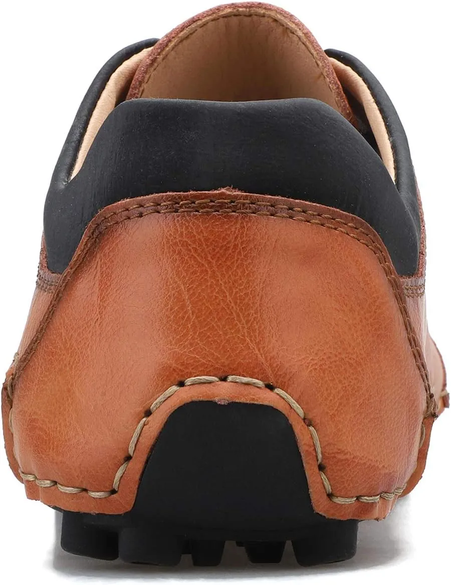 Honeystore Men's Loafers Leather Driving Moccasins Lace-up Shoes Plus Size