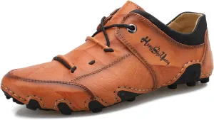 Honeystore Men's Loafers Leather Driving Moccasins Lace-up Shoes Plus Size