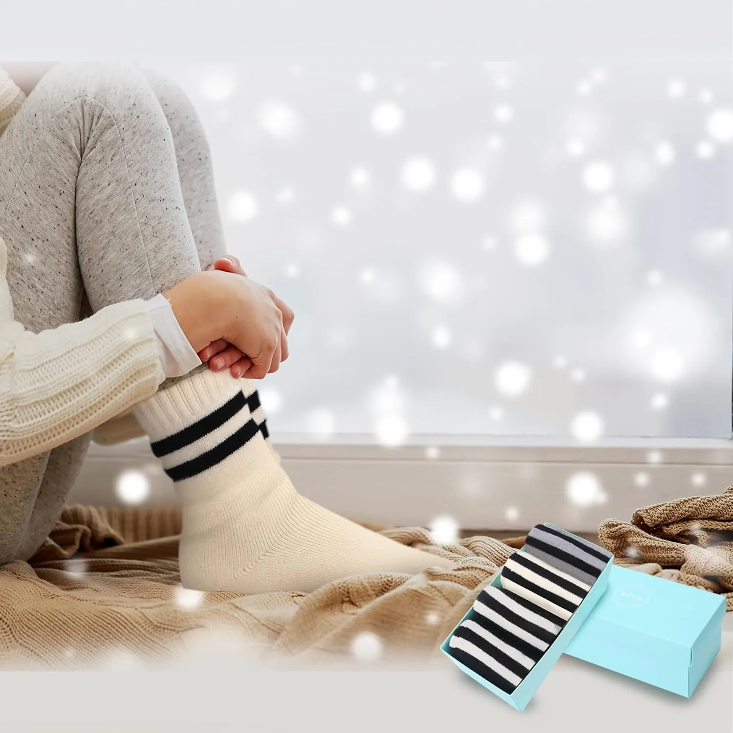 HUGSWEET Heated Thermal Leg Warm Socks For Women Extreme Cold Weather Winter Soft Cozy Socks With Gift Box