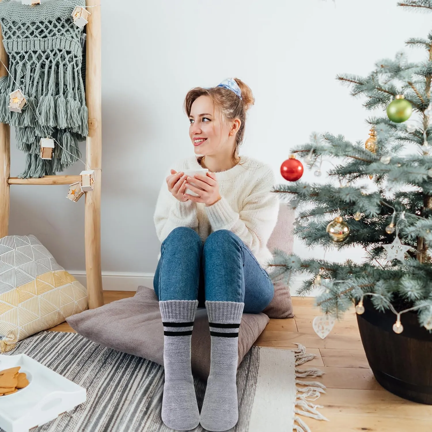 HUGSWEET Heated Thermal Leg Warm Socks For Women Extreme Cold Weather Winter Soft Cozy Socks With Gift Box