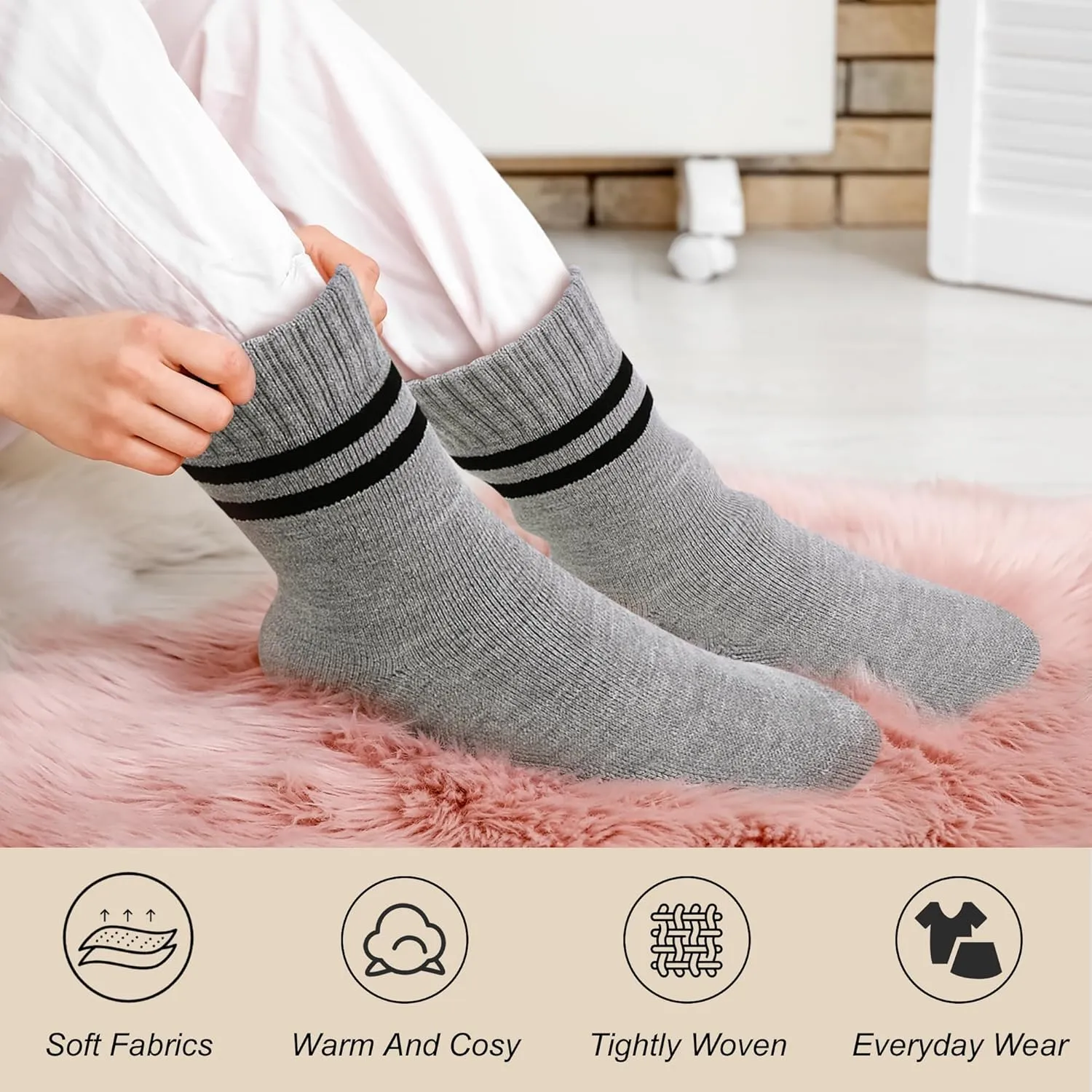 HUGSWEET Heated Thermal Leg Warm Socks For Women Extreme Cold Weather Winter Soft Cozy Socks With Gift Box