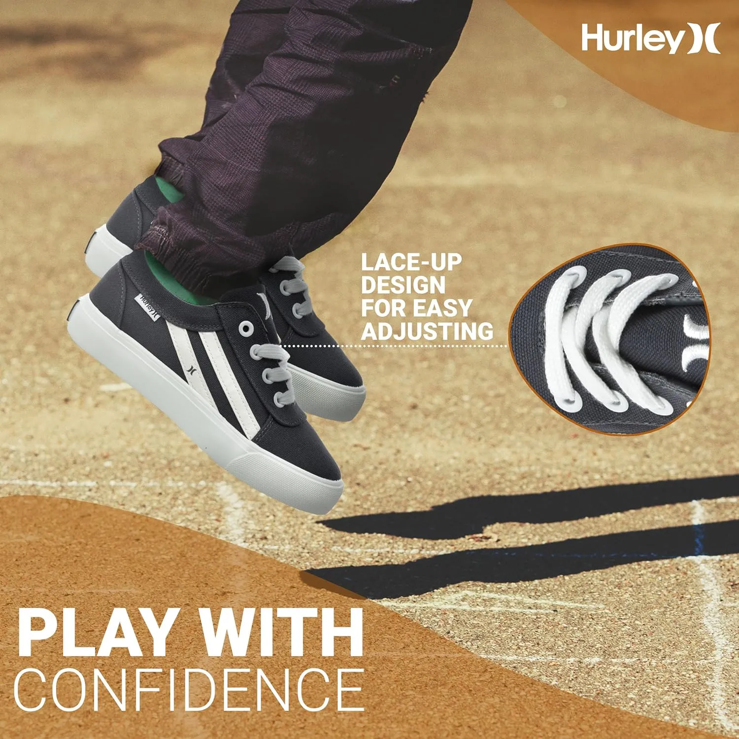 Hurley Boardy Kids Lace Up Canvas Sneakers ??Low Cut Skateboarding Shoes for Kids, Sports Shoes for Boys and Girls