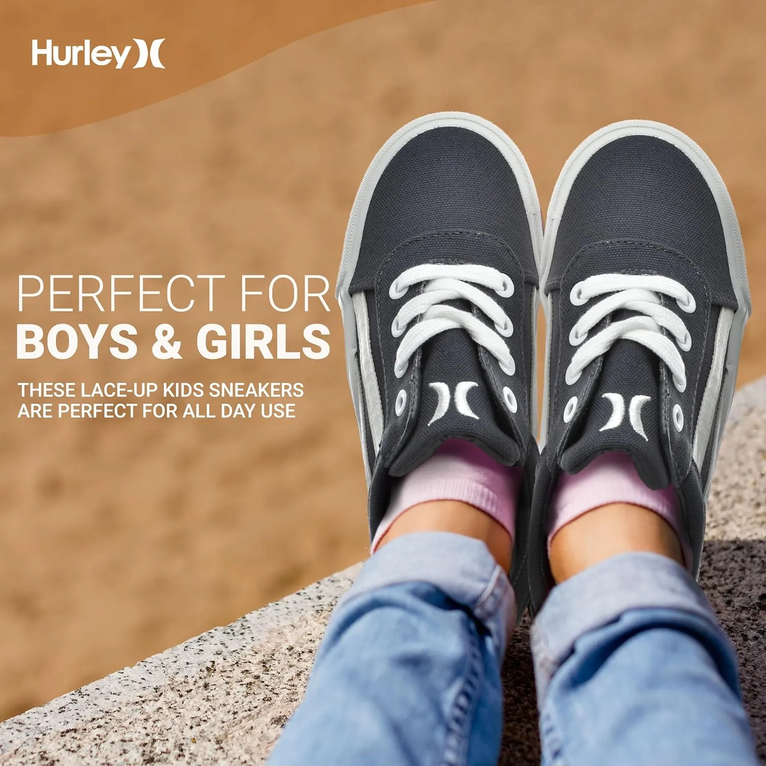 Hurley Boardy Kids Lace Up Canvas Sneakers ??Low Cut Skateboarding Shoes for Kids, Sports Shoes for Boys and Girls