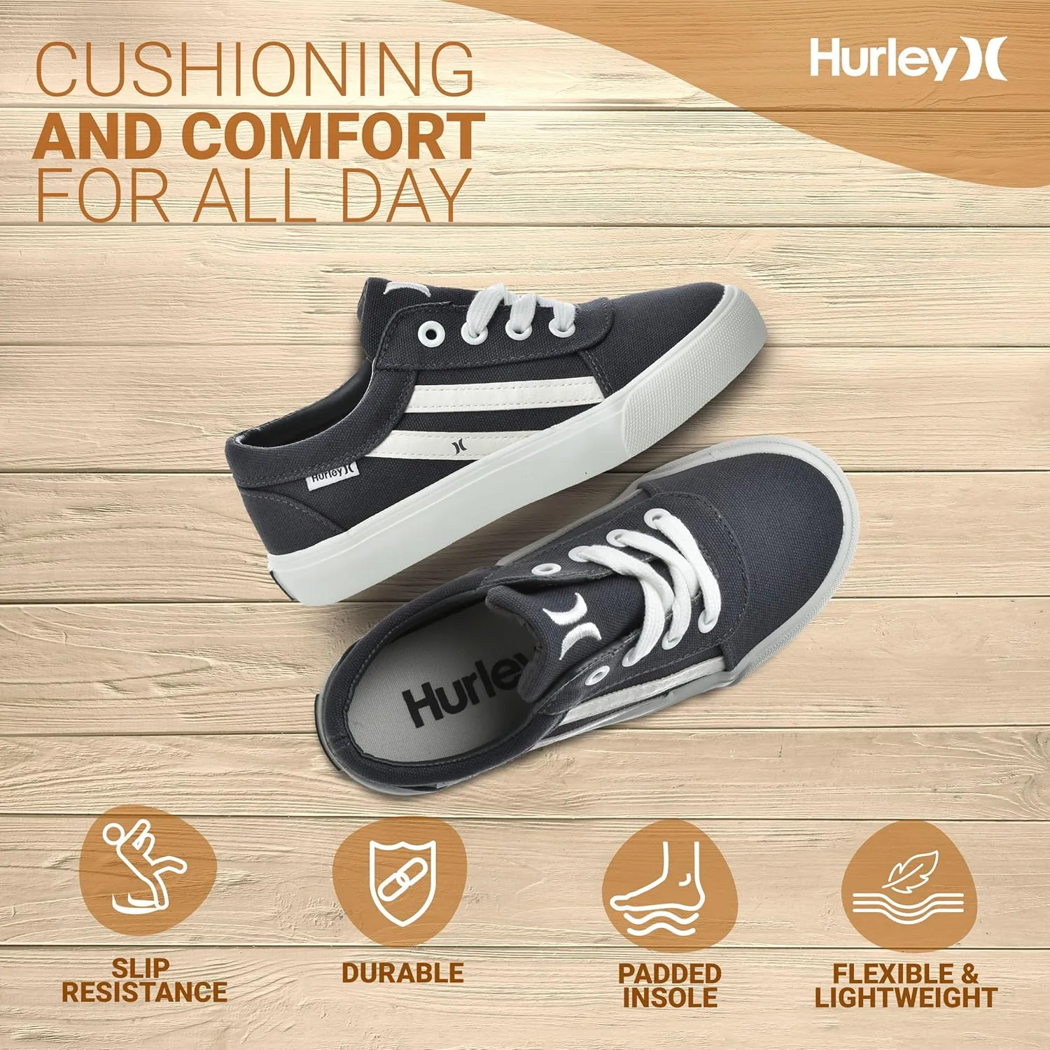 Hurley Boardy Kids Lace Up Canvas Sneakers ??Low Cut Skateboarding Shoes for Kids, Sports Shoes for Boys and Girls