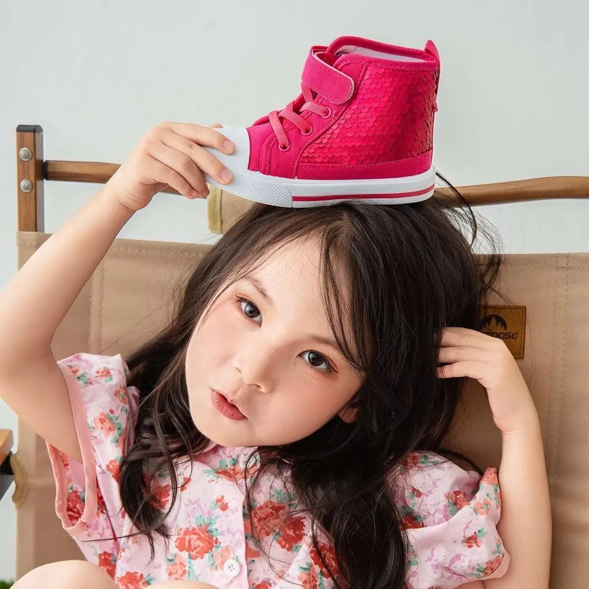 JOEupin Toddler Unisex Classic Sequins Canvas Sneaker High Top Slip On Denim Glitter Casual Shoe Sparkle Flip Walking Shoes