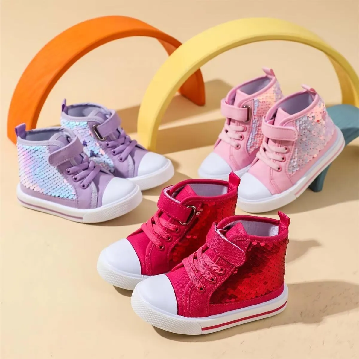 JOEupin Toddler Unisex Classic Sequins Canvas Sneaker High Top Slip On Denim Glitter Casual Shoe Sparkle Flip Walking Shoes