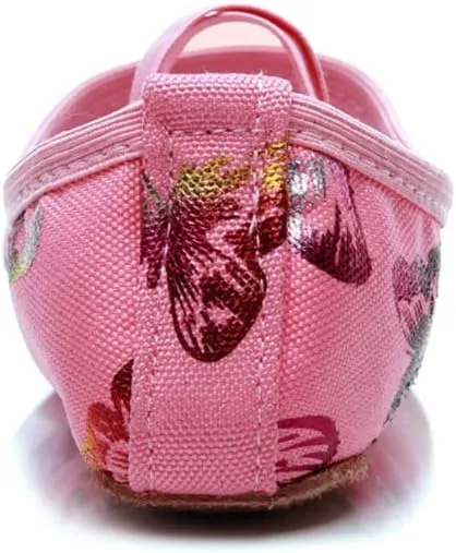 JUODVMP Pink Girls's Ballet Shoes Butterfly Partern Canvas Ballet Slippers,Suitable for Girls/Toddler/Little Girls