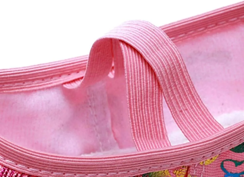 JUODVMP Pink Girls's Ballet Shoes Butterfly Partern Canvas Ballet Slippers,Suitable for Girls/Toddler/Little Girls