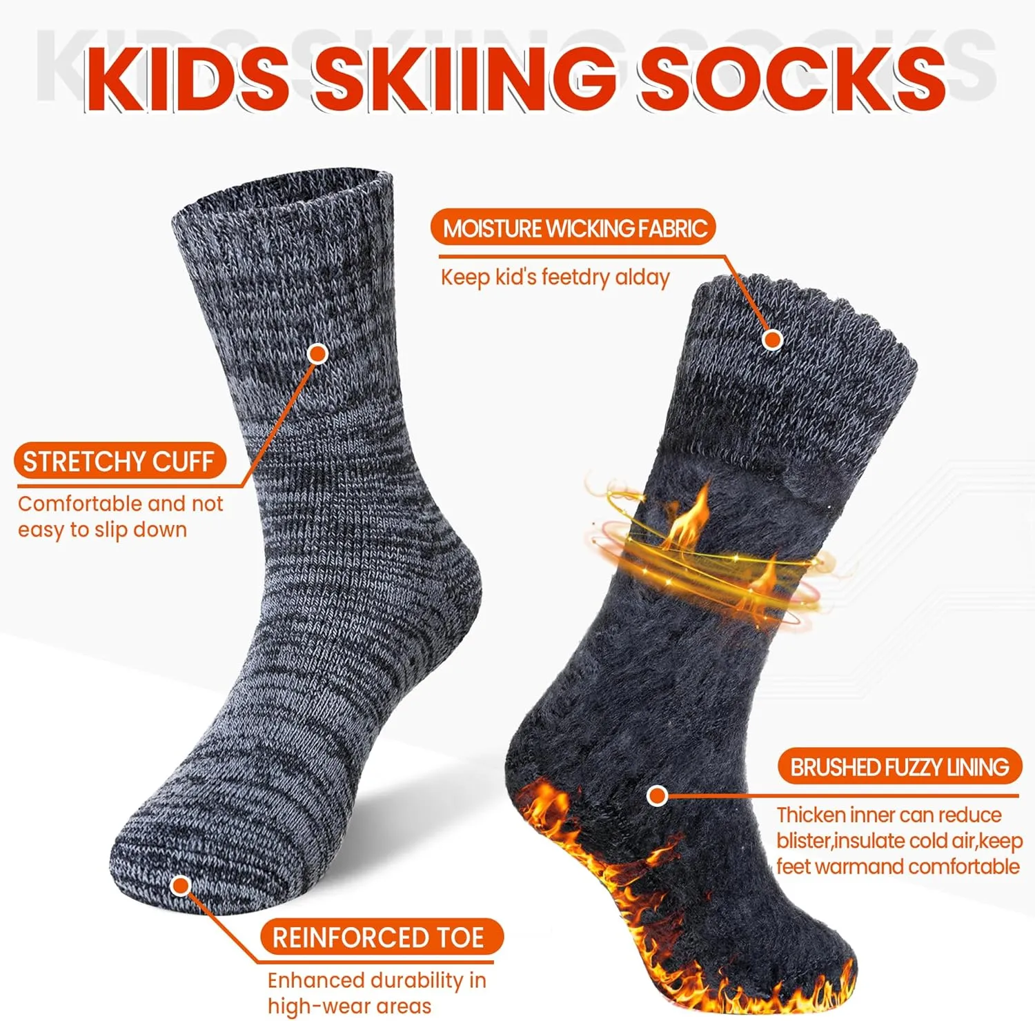 Kids Warm Thermal Socks for Toddler Boy Girls Winter Ski Thick Insulated Heated Boot Socks for Extreme Cold Weather 4 Pairs