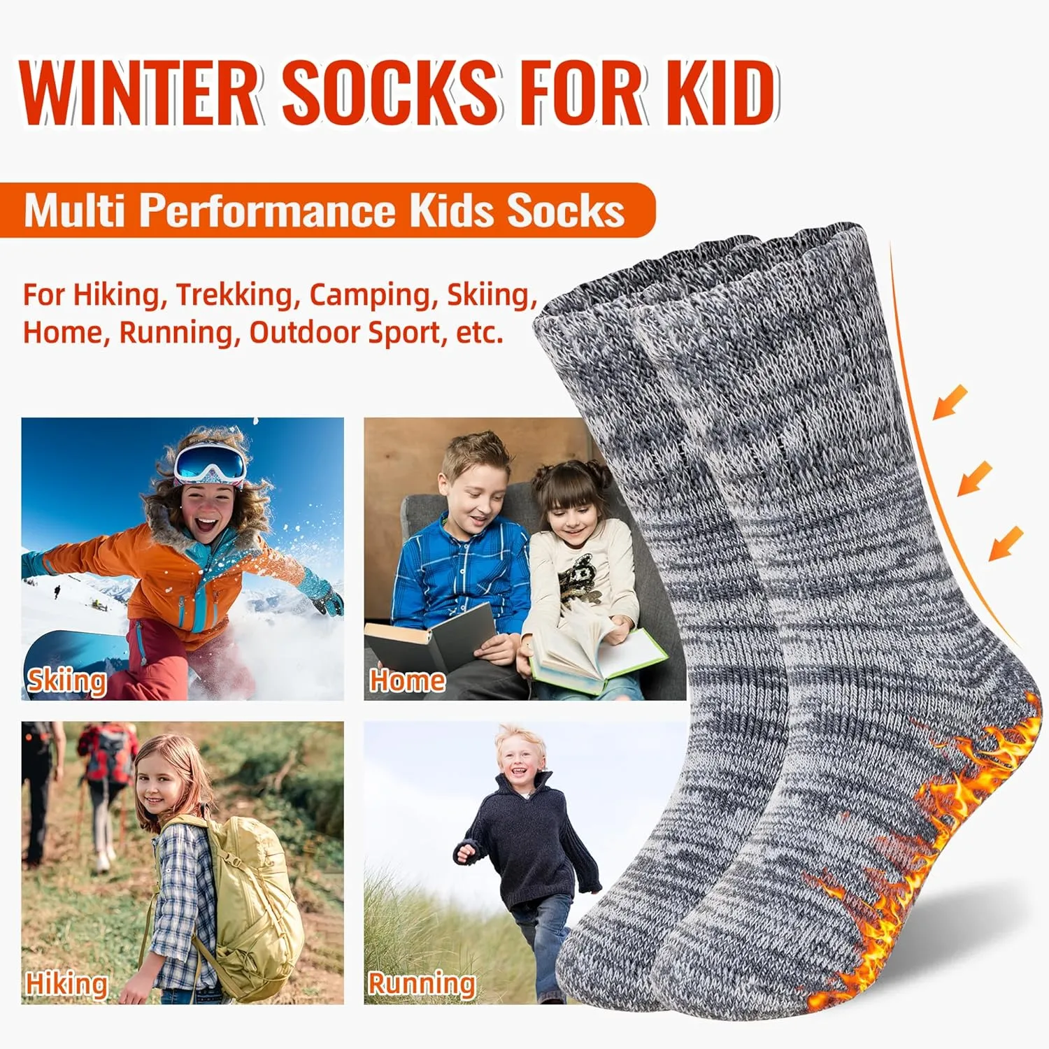 Kids Warm Thermal Socks for Toddler Boy Girls Winter Ski Thick Insulated Heated Boot Socks for Extreme Cold Weather 4 Pairs