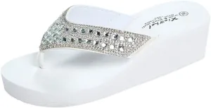 Ladies Comfortable Walking Thong Beach Rhinestones Shoes Summer Casual Women's Wedges Slippers Flops Fashion Flip
