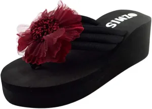 Ladies Comfortable Walking Thong Slippers Wedges Ladies Flower Beach Shoes Home Summer Flops Women's Sandals Flip
