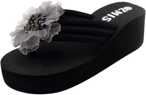Ladies Comfortable Walking Thong Slippers Wedges Ladies Flower Beach Shoes Home Summer Flops Women's Sandals Flip