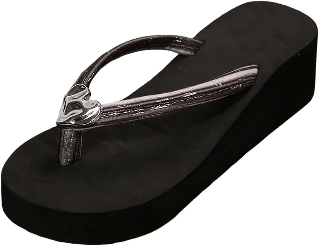 Ladies Comfortable Walking Thong Women's Thick Bottom Wedge Heel Thick Bottom Flip Flops Beach Slippers With Love Shiny