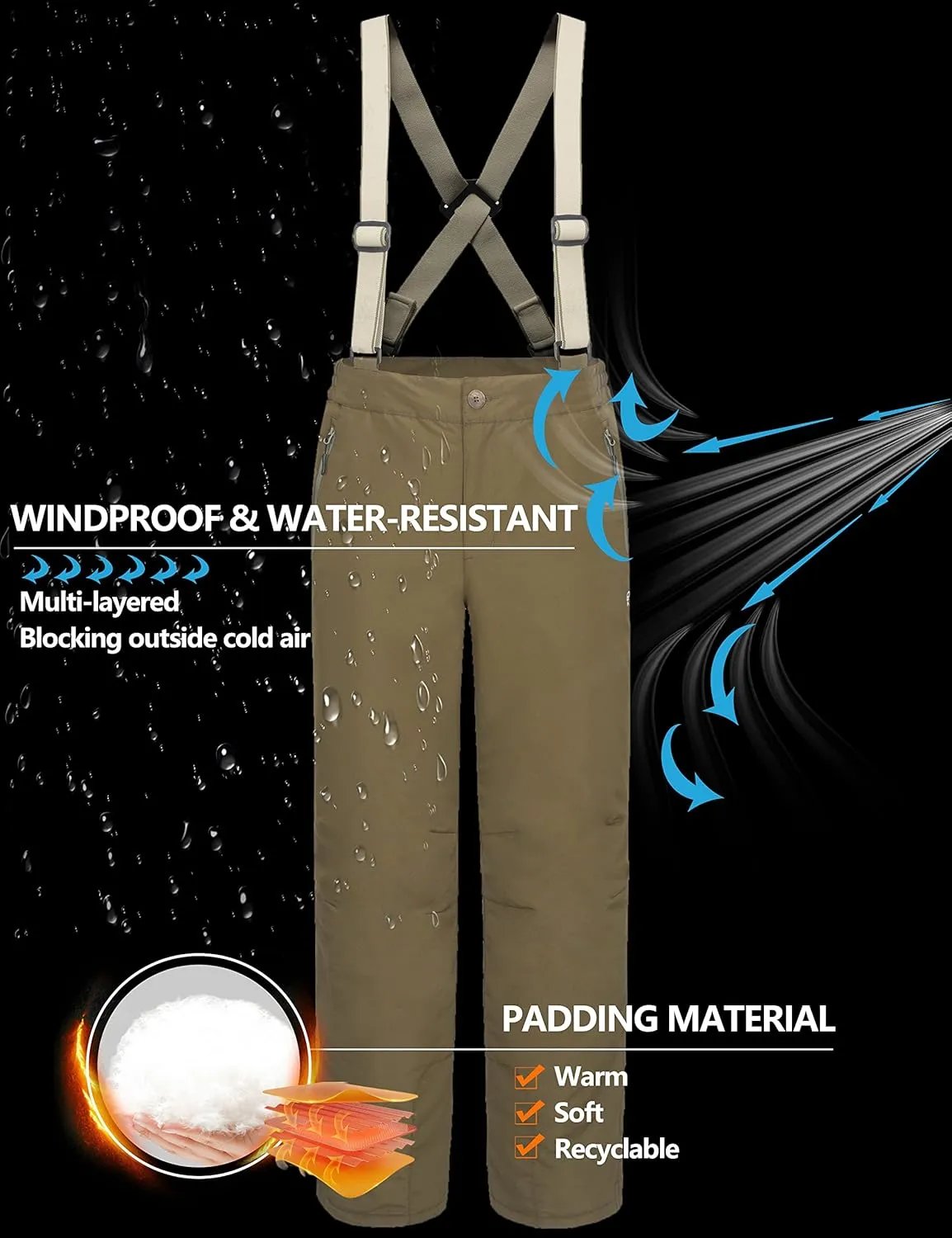 Little Donkey Andy Men's Ski Bibs Insulated Snow Pants, Water Resistant Snowboard Pants Winter with Detachable Suspenders