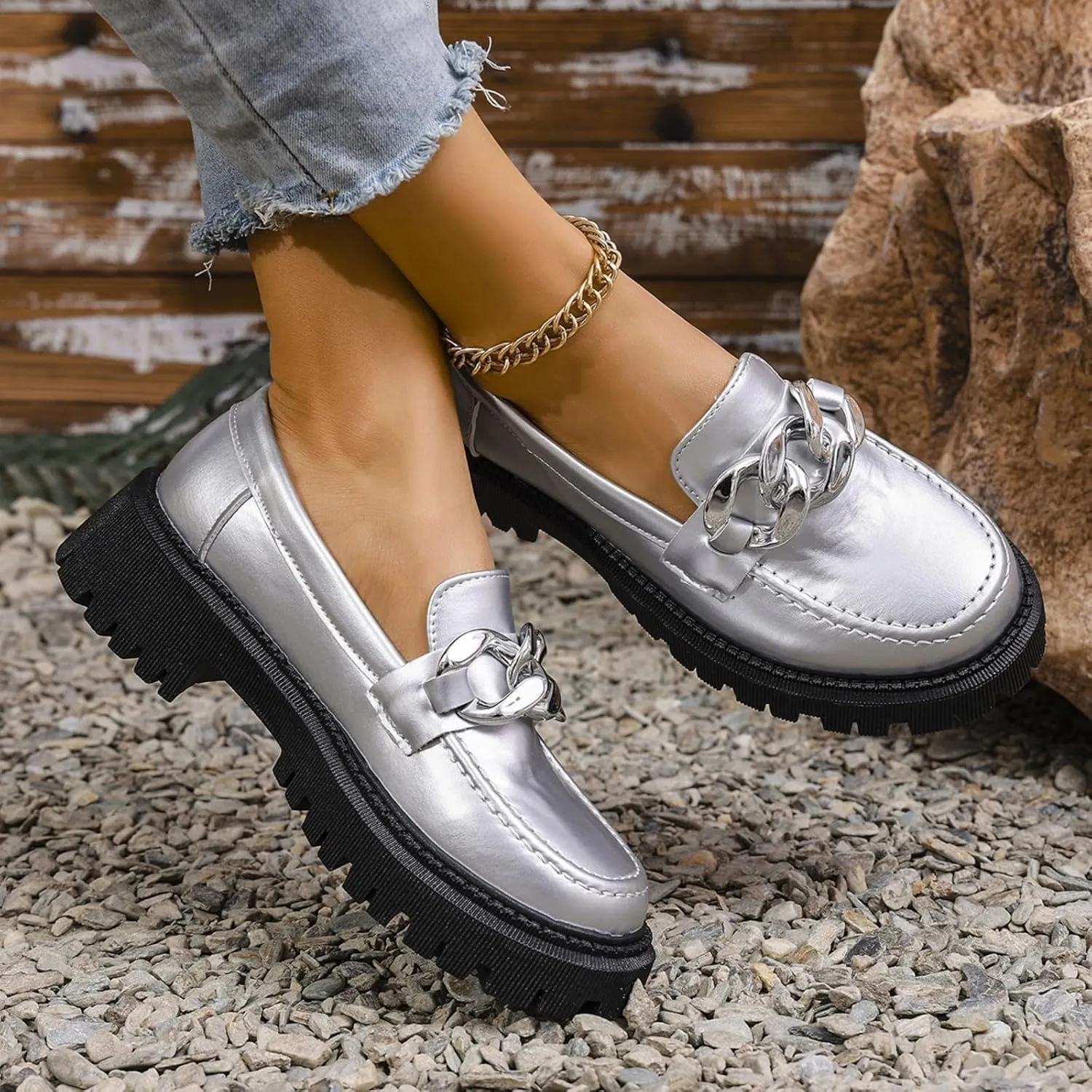 Loafers for Women Chunky Loafer Shoes Flats Sole Lightweight Slip On Ladies Shoes Business Casual Dressy Office Shoes