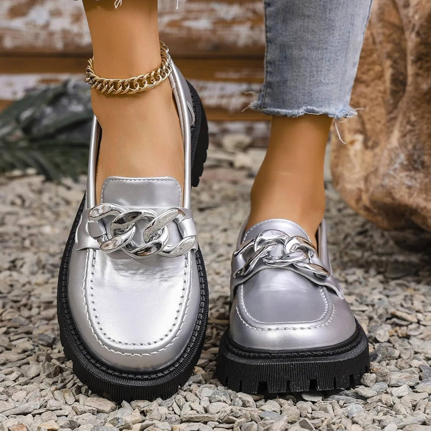 Loafers for Women Chunky Loafer Shoes Flats Sole Lightweight Slip On Ladies Shoes Business Casual Dressy Office Shoes