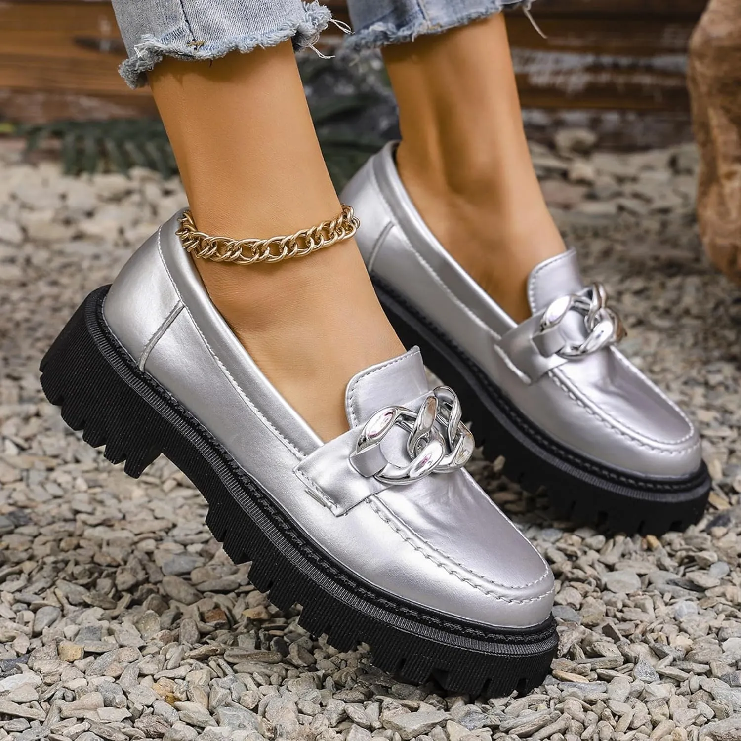 Loafers for Women Chunky Loafer Shoes Flats Sole Lightweight Slip On Ladies Shoes Business Casual Dressy Office Shoes