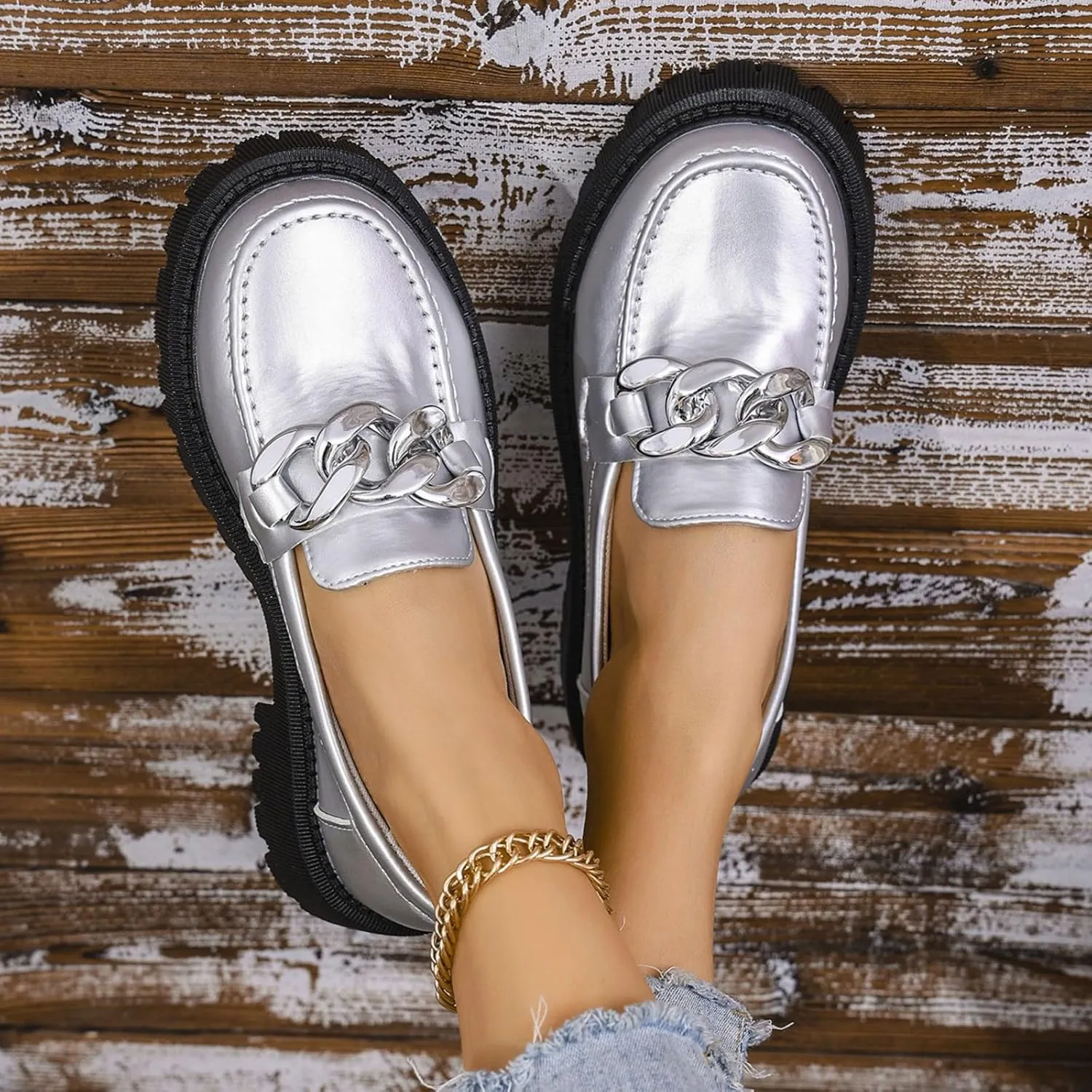 Loafers for Women Chunky Loafer Shoes Flats Sole Lightweight Slip On Ladies Shoes Business Casual Dressy Office Shoes