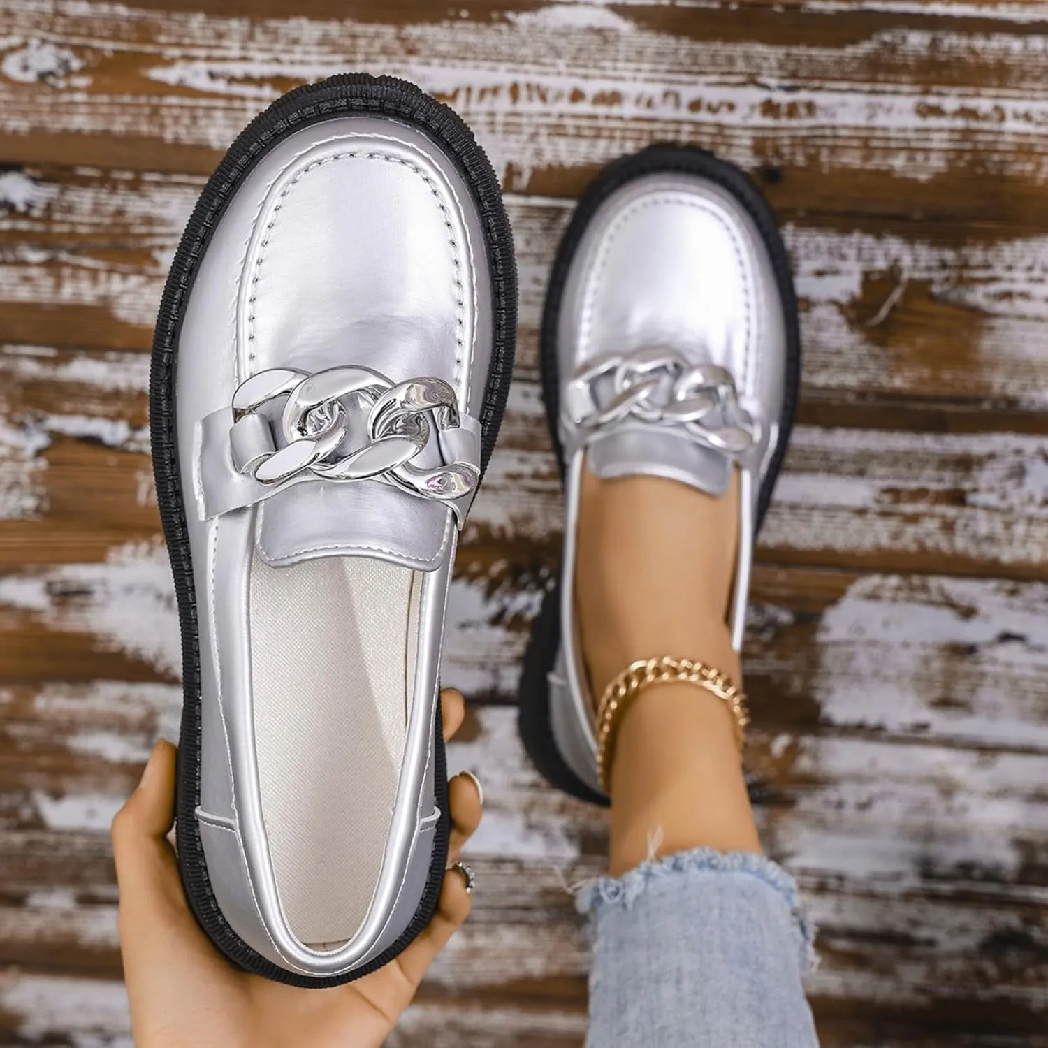 Loafers for Women Chunky Loafer Shoes Flats Sole Lightweight Slip On Ladies Shoes Business Casual Dressy Office Shoes
