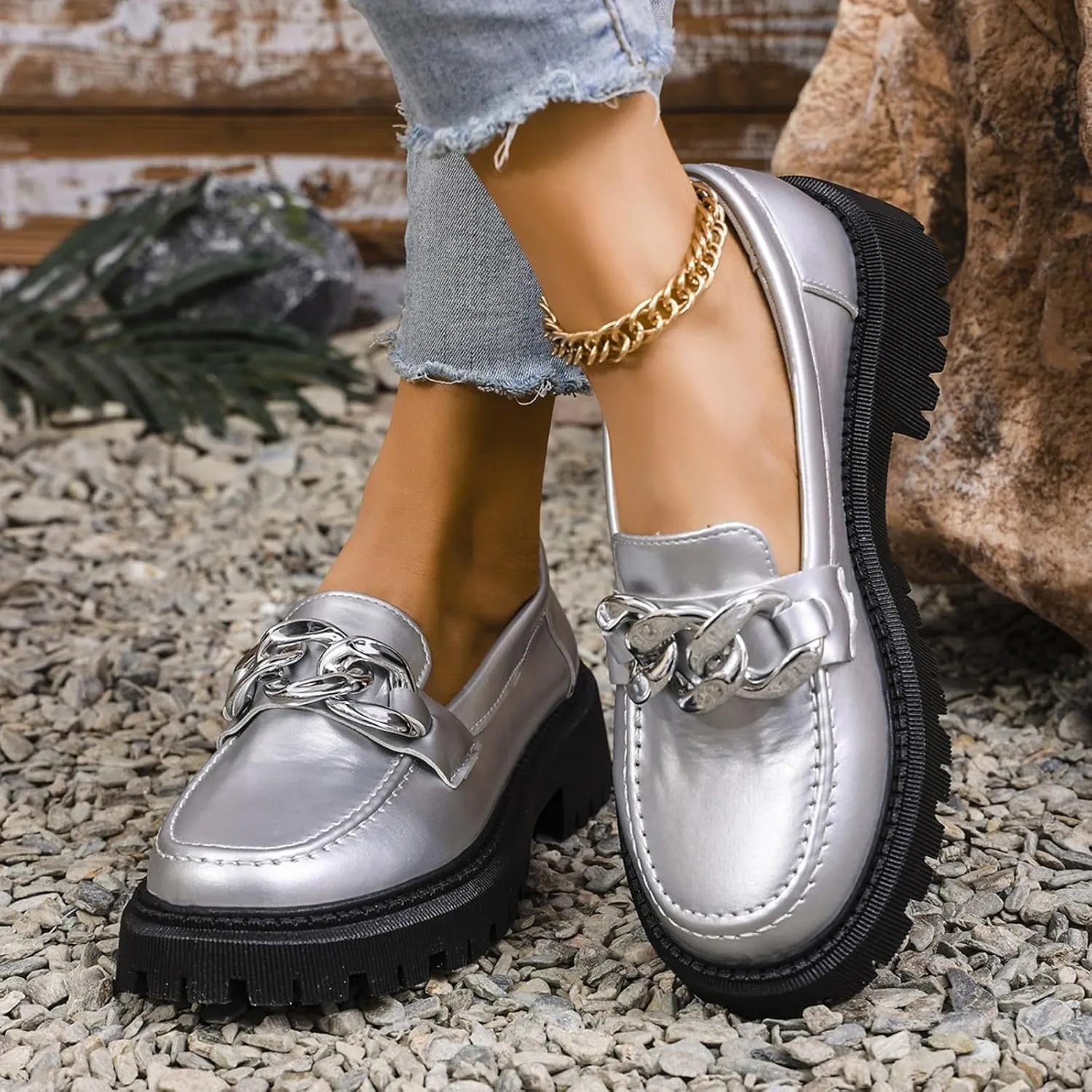 Loafers for Women Chunky Loafer Shoes Flats Sole Lightweight Slip On Ladies Shoes Business Casual Dressy Office Shoes