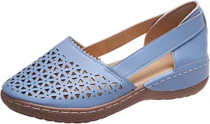 Loafers for Women Leather Hollow Out Ballet Flats Round Closed Toe Slip On Orthopedic Sandals Low Heels Retro Comfort Beach Boho Summer Flats 2025