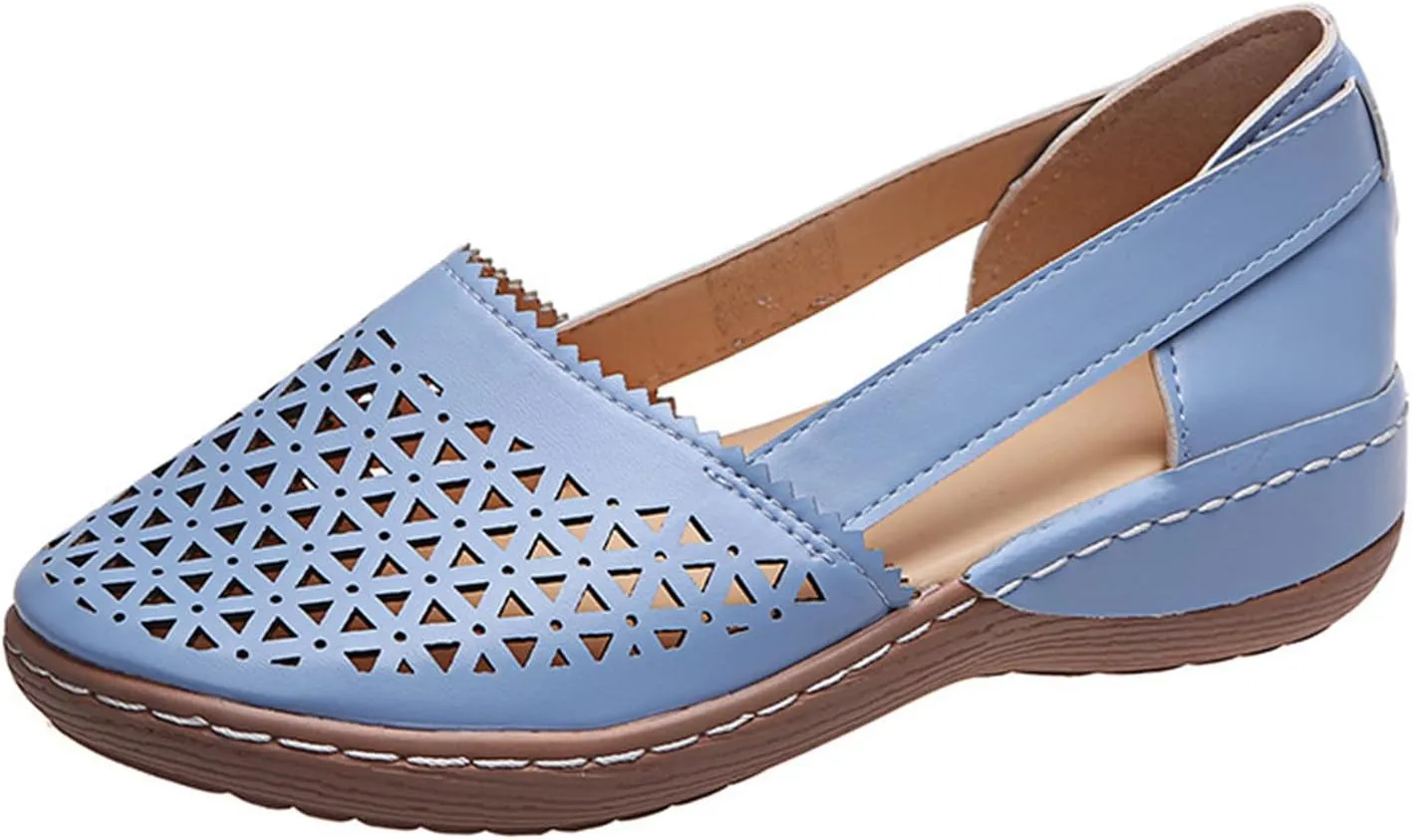 Loafers for Women Leather Hollow Out Ballet Flats Round Closed Toe Slip On Orthopedic Sandals Low Heels Retro Comfort Beach Boho Summer Flats 2025