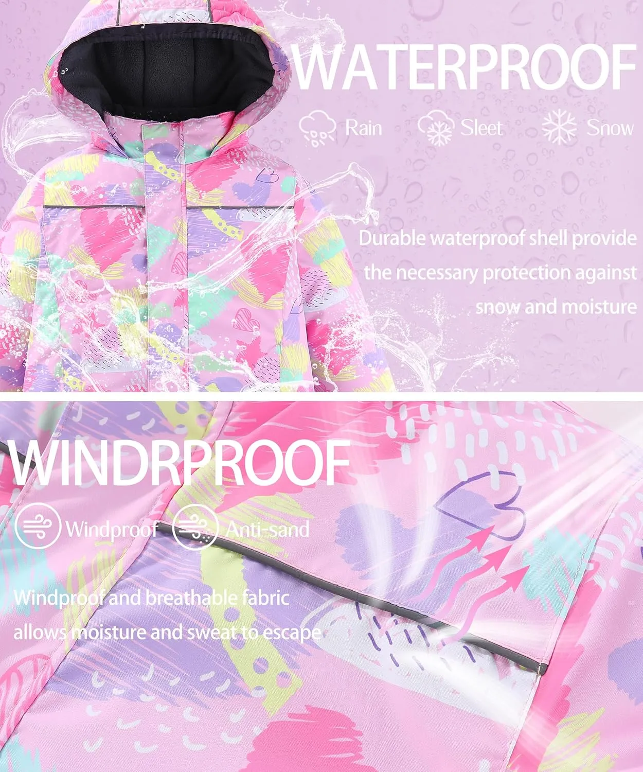 M2C Boys Girls 2-Piece Snowsuit Thicken Patterned Ski Jackets and Pants