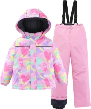 M2C Boys Girls 2-Piece Snowsuit Thicken Patterned Ski Jackets and Pants