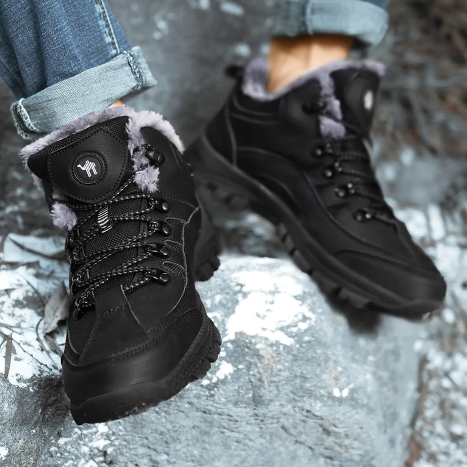 Men's Casual Shoe Men's Winter Leisure Sports Lace Up Cotton Hiking Shoes Warm and Cotton Thickened Snow Boots