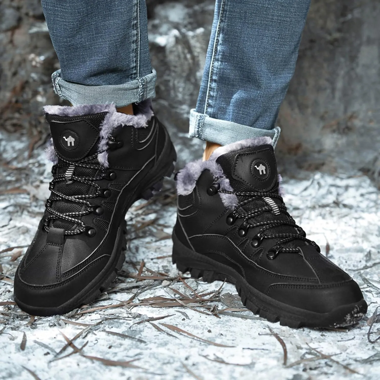 Men's Casual Shoe Men's Winter Leisure Sports Lace Up Cotton Hiking Shoes Warm and Cotton Thickened Snow Boots