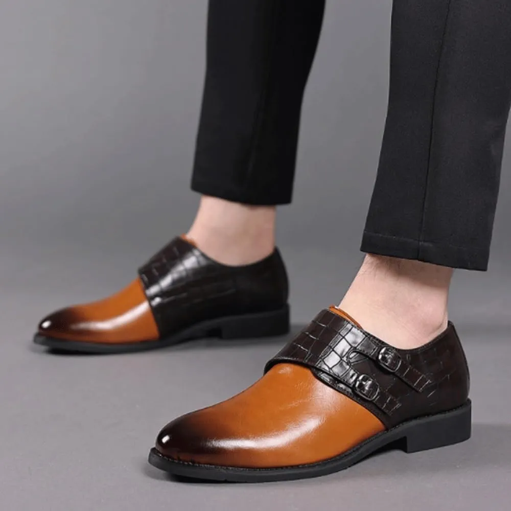Men's Comfort Orthopedic Dress Shoes Mens Fashion Monk Strap Buckle Shoes Men Splicing Leather Dress Business Office Oxfords Mens Wedding Party Shoes Slip-on Flats Plus Size