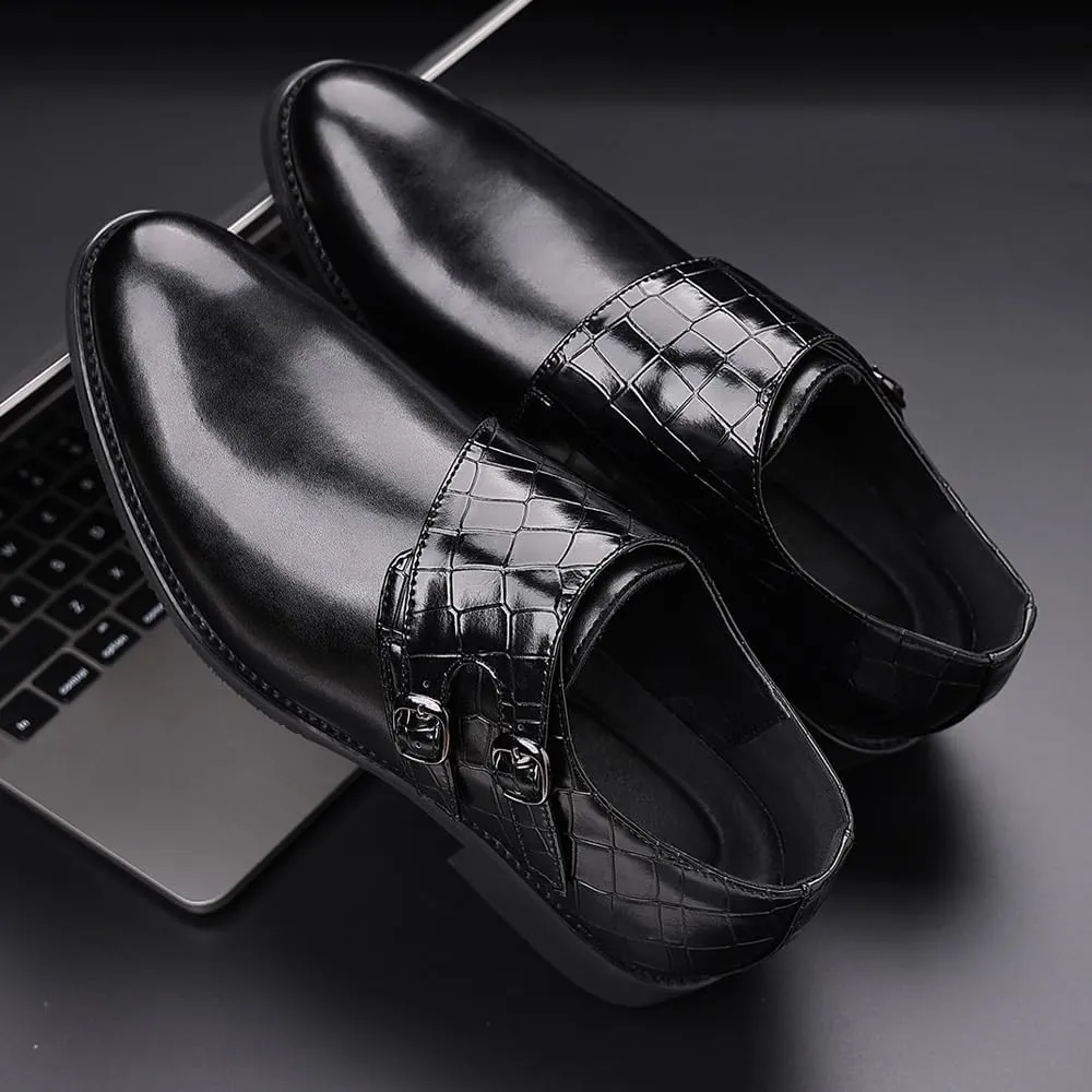 Men's Comfort Orthopedic Dress Shoes Mens Fashion Monk Strap Buckle Shoes Men Splicing Leather Dress Business Office Oxfords Mens Wedding Party Shoes Slip-on Flats Plus Size