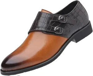Men's Comfort Orthopedic Dress Shoes Mens Fashion Monk Strap Buckle Shoes Men Splicing Leather Dress Business Office Oxfords Mens Wedding Party Shoes Slip-on Flats Plus Size