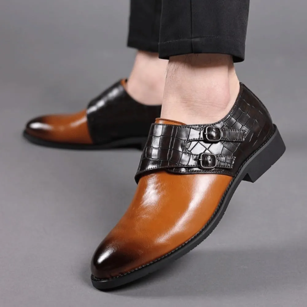 Men's Comfort Orthopedic Dress Shoes Mens Fashion Monk Strap Buckle Shoes Men Splicing Leather Dress Business Office Oxfords Mens Wedding Party Shoes Slip-on Flats Plus Size