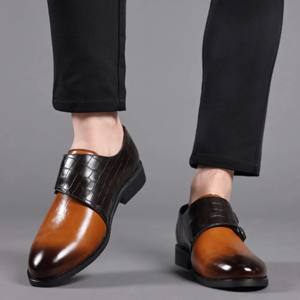 Men's Comfort Orthopedic Dress Shoes Mens Fashion Monk Strap Buckle Shoes Men Splicing Leather Dress Business Office Oxfords Mens Wedding Party Shoes Slip-on Flats Plus Size