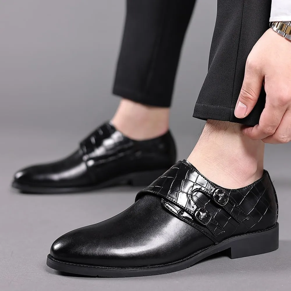 Men's Comfort Orthopedic Dress Shoes Mens Fashion Monk Strap Buckle Shoes Men Splicing Leather Dress Business Office Oxfords Mens Wedding Party Shoes Slip-on Flats Plus Size