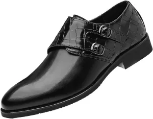 Men's Comfort Orthopedic Dress Shoes Mens Fashion Monk Strap Buckle Shoes Men Splicing Leather Dress Business Office Oxfords Mens Wedding Party Shoes Slip-on Flats Plus Size
