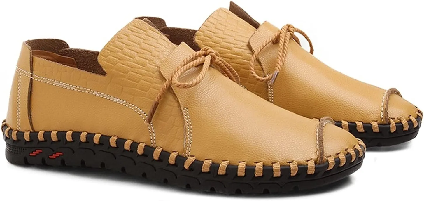 Men's Driving Loafer Genuine Leather Lace Up Penny Moccasins Shoes with Hand Stitching