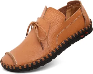 Men's Driving Loafer Genuine Leather Lace Up Penny Moccasins Shoes with Hand Stitching