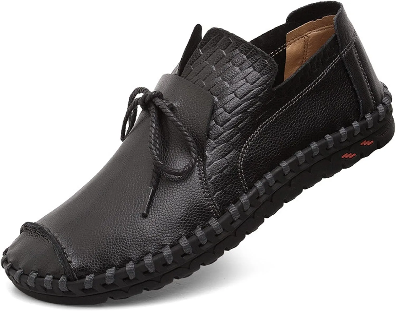 Men's Driving Loafer Genuine Leather Lace Up Penny Moccasins Shoes with Hand Stitching